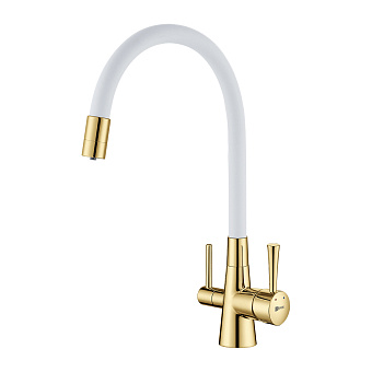 Смеситель для кухни LEMARK Comfort LM3075G-White гибкий излив белый/золото