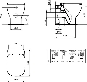 Чаша для унитаза IDEAL STANDARD TESI T0077V3 без сиденья
