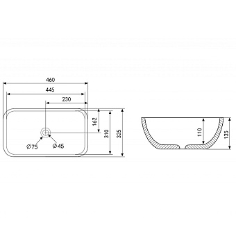 Раковина накладная Abber RECHTECK AC2200GS 46х32,5см