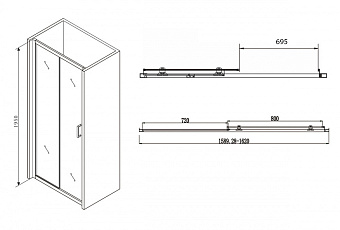 Душевая дверь Abber Schwarzer Diamant AG30160B 195х160см стекло прозрачное