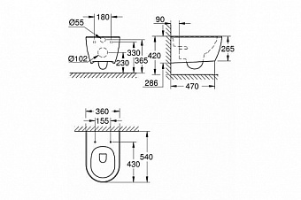 Унитаз подвесной GROHE Essence 3957100H без сиденья