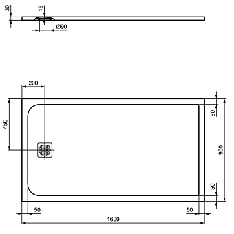 Душевой поддон IDEAL STANDARD ULTRAFLAT S K8277FV 90х160см