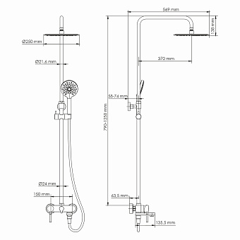 Душевая система WASSERKRAFT A14201 никель