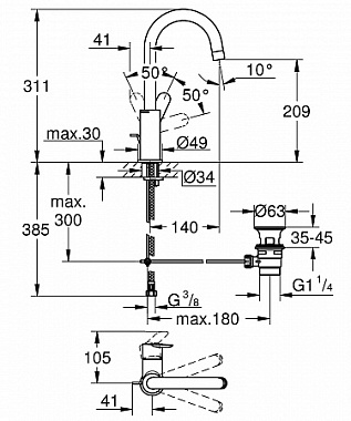 Смеситель для раковины GROHE BauEdge 23760000 хром
