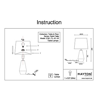 Настольная лампа Maytoni Calvin Table Z181-TL-01-W 60Вт E27