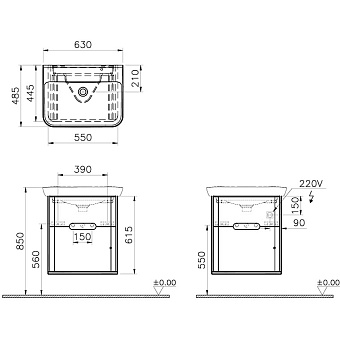 Тумба с раковиной VITRA Sento 60834 49х63х69см