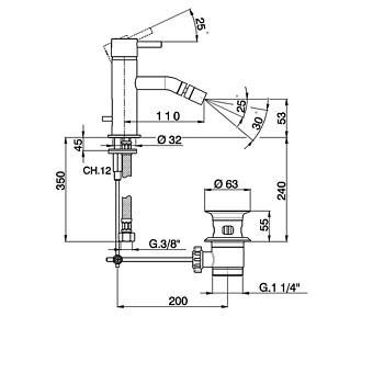 Смеситель для биде Cisal Less Minimal LM00055040 чёрный (матовый)