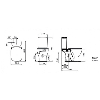 Чаша для унитаза IDEAL STANDARD TESI T0087V1 без сиденья