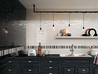 Настенная плитка FAP CERAMICHE Manhattan fKLO Black 30х10см 0,81кв.м. глянцевая
