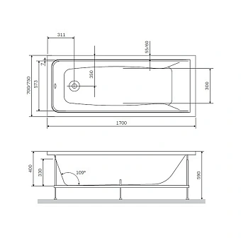 Ванна акриловая AM-PM Gem W90A-170-070W-A1 70х170см пристенная