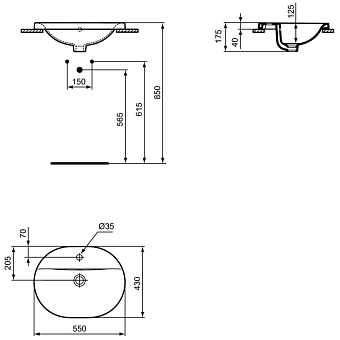 Раковина встраиваемая сверху IDEAL STANDARD CONNECT E503901 55х43см