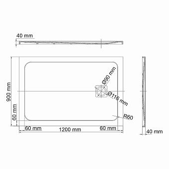 Душевой поддон WASSERKRAFT Rhin 44T07 90х120см