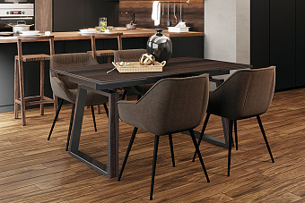 Кухонный стол раскладной AERO 90х160х76см закаленное стекло/керамика/сталь Dark Oak