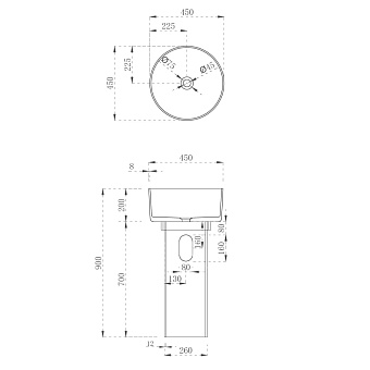 Раковина напольная Abber KRISTALL AT2702Opal-H 45х45см