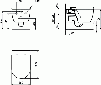Унитаз подвесной IDEAL STANDARD BLEND CURVE T3749V1 без сиденья
