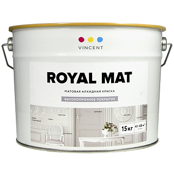 Краска для стен и потолков алкидная VINCENT DECOR ROYAL MAT A-1 Белый основа A 15л