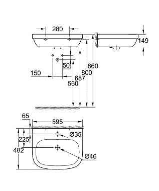 Раковина подвесная GROHE Euro Ceramic 3933500H 59,5х48,2см