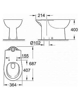 Унитаз напольный GROHE Bau Ceramic 39429000 с микролифтом