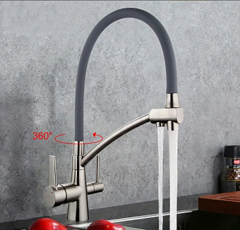 Смеситель для кухни LEMARK Comfort LM3071C-Gray гибкий излив серый/хром