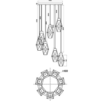 Светильник подвесной Maytoni Coctail time MOD325PL-07G 196Вт G9