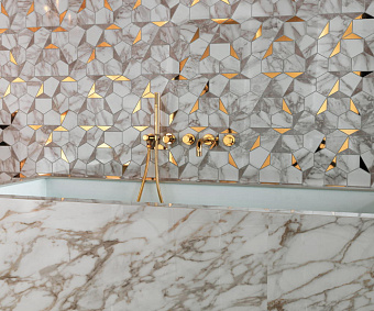 Керамическая мозаика Atlas Concord Италия Marvel Edge 9EHG Gold Hex Gris-Calacatta 29х25,1см 0,437кв.м.