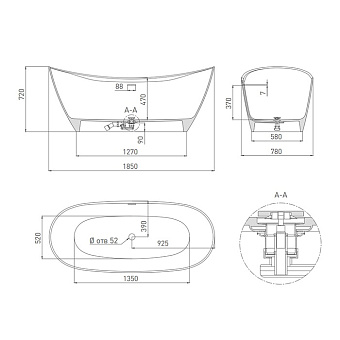 Ванна каменная SALINI NOEMI 101811G S-Sense глянцевая 185х76,5см отдельностоящая