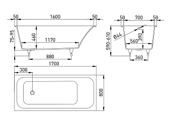 Ванна каменная SALINI ORLANDA 102026MRF 170х80см встраиваемая
