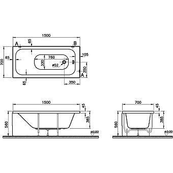 Ванна акриловая VITRA Optimum Neo 64560001000 150х70см пристенная