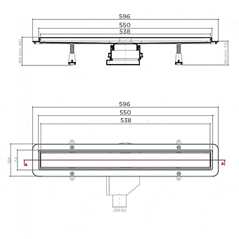 Душевой лоток Pestan 13702509 59,6х12см горизонтальный сток с решёткой и опорами