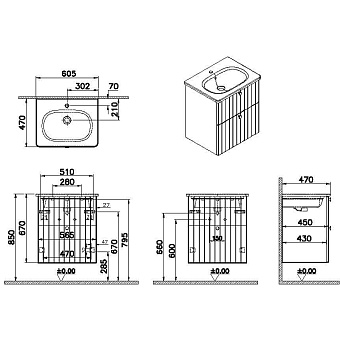 Тумба с раковиной VITRA Root Groove 69415 47х60,5х67см