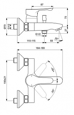 Смеситель для ванны IDEAL STANDARD DOT 2.0 BC326AA хром