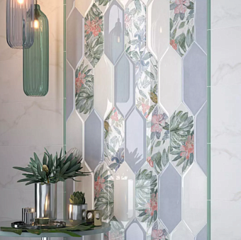 Настенная плитка KERAMA MARAZZI Фурнаш 35024 грань розовый светлый глянцевый 14х34см 0,709кв.м. глянцевая
