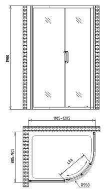 Угловое ограждение Gemy Victoria S30201 190х90см стекло прозрачное