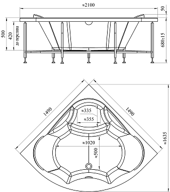 Ванна акриловая RADOMIR Vannesa Сандра 2-01-0-0-1-221 149х149см угловая