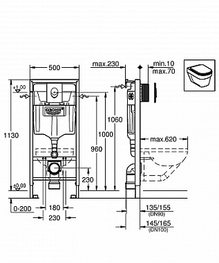 Комплект для установки подвесного унитаза GROHE Rapid SL 38721001 с панелью смыва хром
