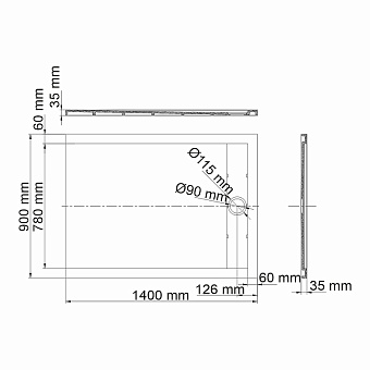 Душевой поддон WASSERKRAFT Wiese 84T36 90х140см