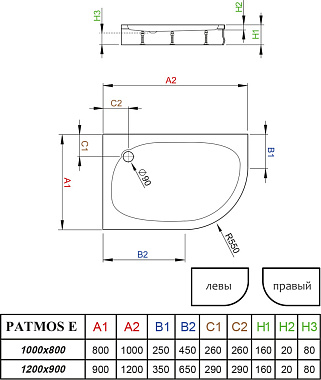 Душевой поддон RADAWAY Patmos 4P91217-03R 120х90см
