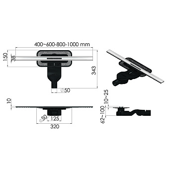 Щелевой душевой трап BERGES SIMPEL 90111 60х31,2см боковой сток