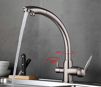 Смеситель для кухни Maxonor MN4399-5 поворотный излив серебристый