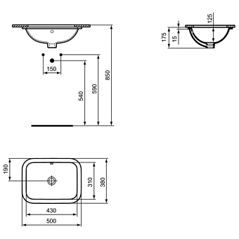 Раковина встраиваемая снизу IDEAL STANDARD CONNECT E505801 50х38см