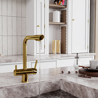Смеситель для кухни WASSERKRAFT A8377 поворотный излив золото