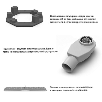 Душевой лоток Paini CH800SLC 80х80см горизонтальный сток с решёткой под плитку и опорами