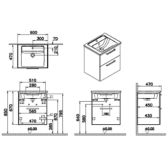 Тумба с раковиной VITRA Root 68271 47х60х67см