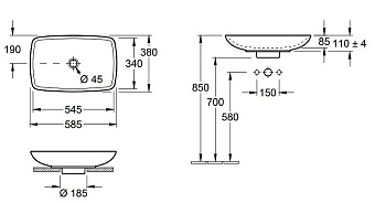 Раковина накладная Villeroy&Boch Loop&Friends 515400R1 58,5х38см