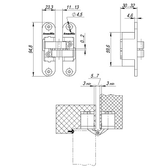 Петля скрытая ARMADILLO Architect 3D-ACH 40 AB L 94,8х23,3мм бронза