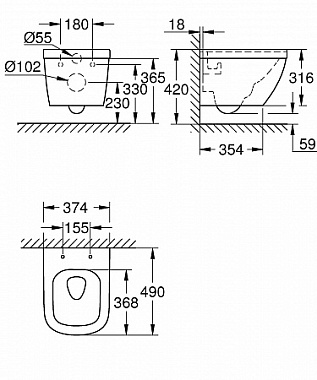 Унитаз подвесной GROHE Euro Ceramic 3920600H без сиденья