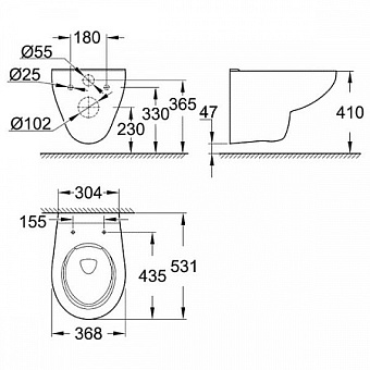 Унитаз подвесной GROHE Bau Ceramic 39427000 без сиденья
