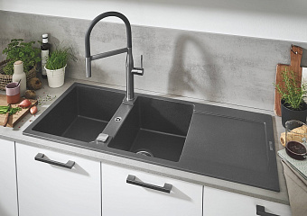 Мойка кухонная GROHE K500 31647AT0 116х50см серый