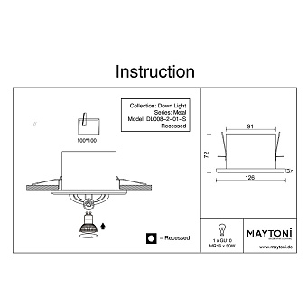Светильник точечный встраиваемый Maytoni Metal Modern DL008-2-01-S 50Вт GU10