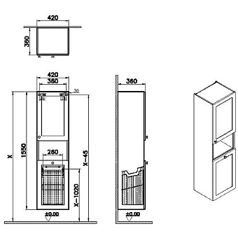 Пенал подвесной VITRA Root Classic 68524 36х42х155см матовый белый